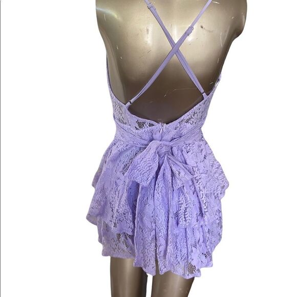 Lavender formal romper / mini dress. Stretch lace, adjustable steamed NWT - Picture 6 of 15